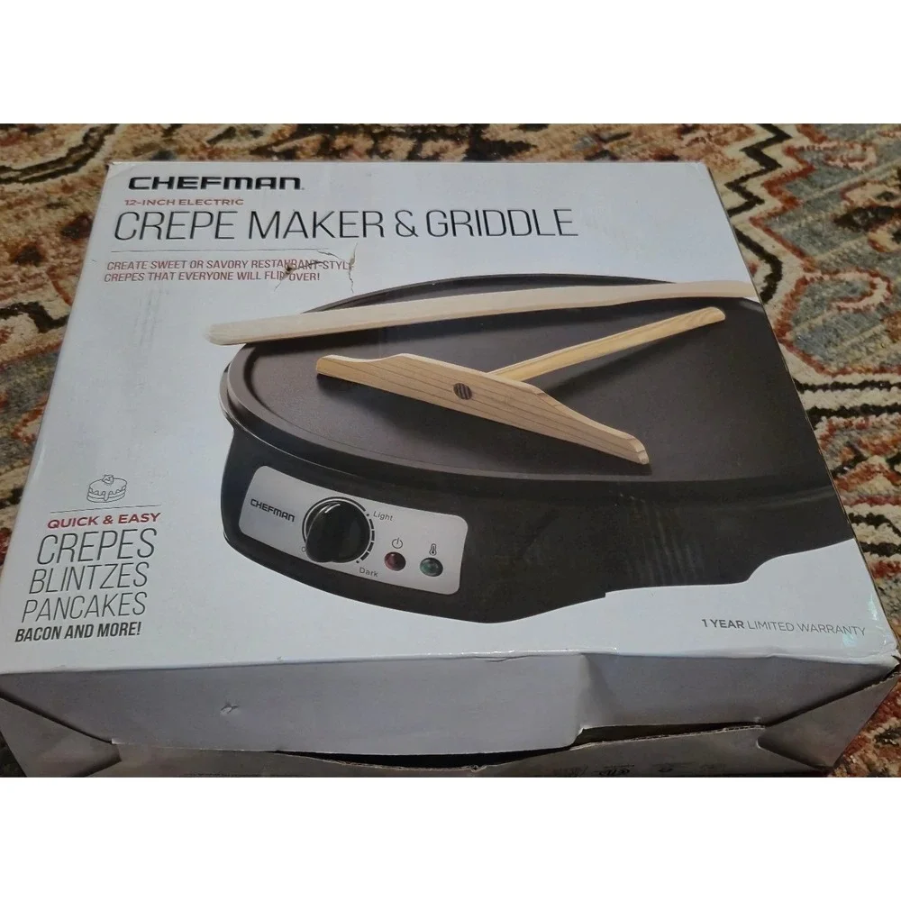 Chefman 12 Inch Electric Crepe Maker Griddle RJ33-C Bundle with Recipe Book